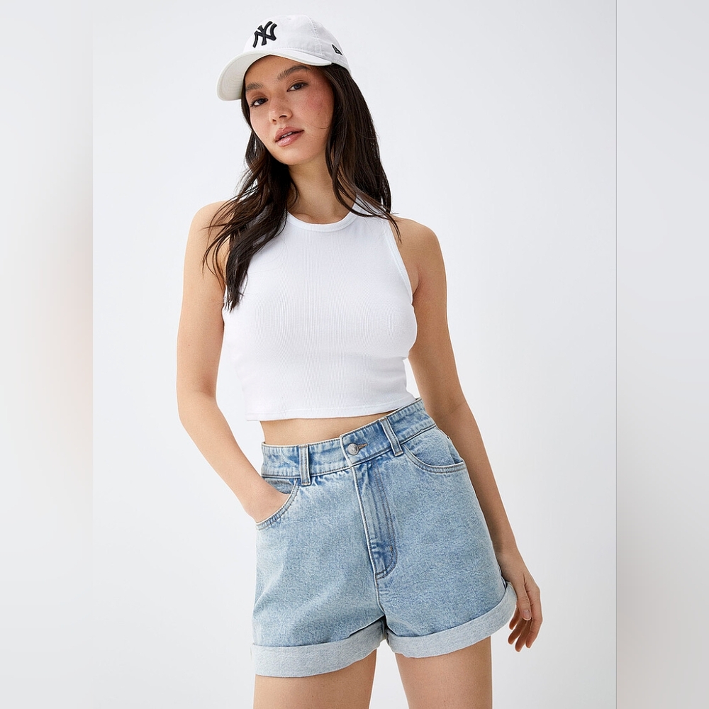 Light Blue Mom High Waist Shorts